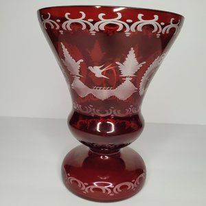 Egermann Bohemian Czech Cranberry Vase Ruby 7" Tall Red Cut to Clear Home Decor